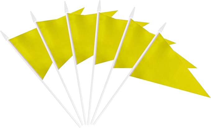 12 Pack Yellow Pennant Flags Small Mini Hand Held Solid Color Pennant On Sticks - Image 2