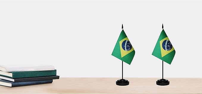 Brazil Brazilian Deluxe Desk Flag Set, Small Mini Miniature Brazil Brazilian - Image 6