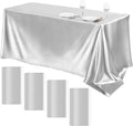 TURSTIN 4 Packs Silver Satin Tablecloth 102 x 58 Inch Overlay Satin Table Cover by TURSTIN