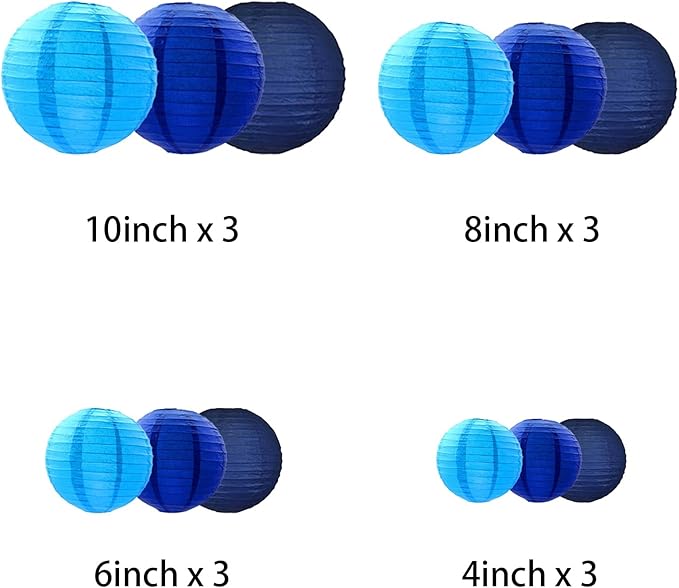 Blue Paper Lanterns Decorative, Chinese/Japanese Hanging Round Paper Lanterns - Image 2