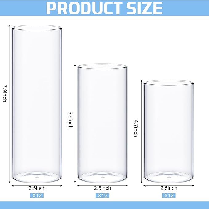 Thin Glass Cylinder Vases 2.5''/3.3'' Diameter 2mm Wall Thickness Clear Flowers - Image 2