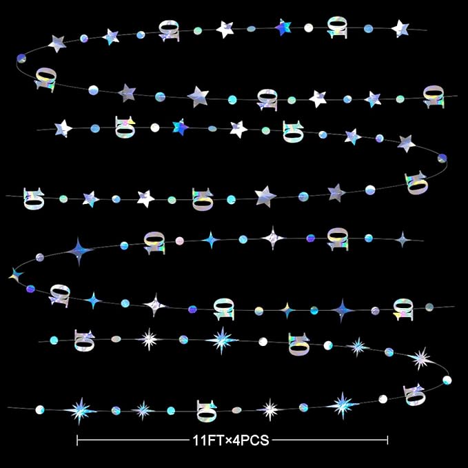 Iridescent 10th Birthday Decorations Number 10 Circle Dot Twinkle Star Garland - Image 2