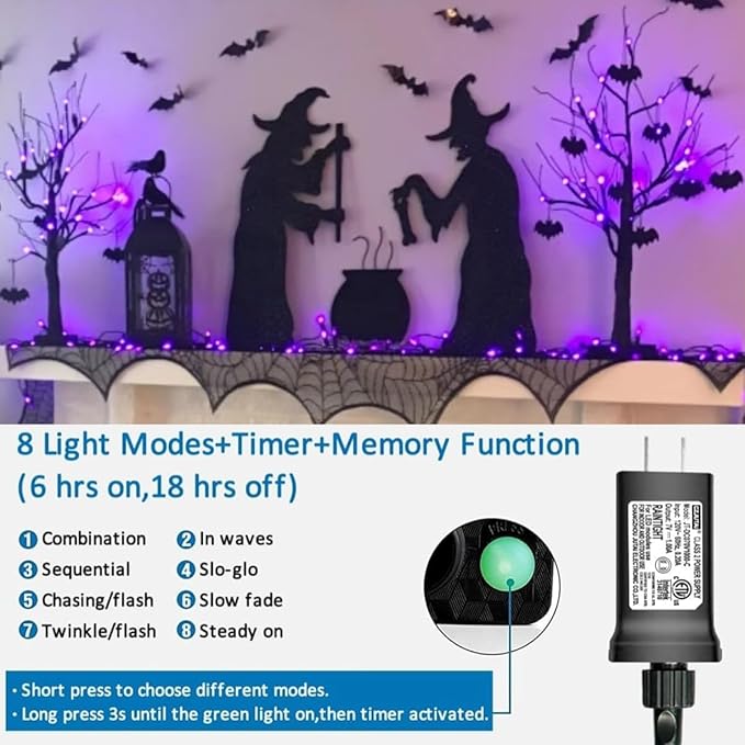 YEGUO 66ft 200 LED Purple Halloween Lights Outdoor Waterproof, 8 Modes Twinkle - Image 3