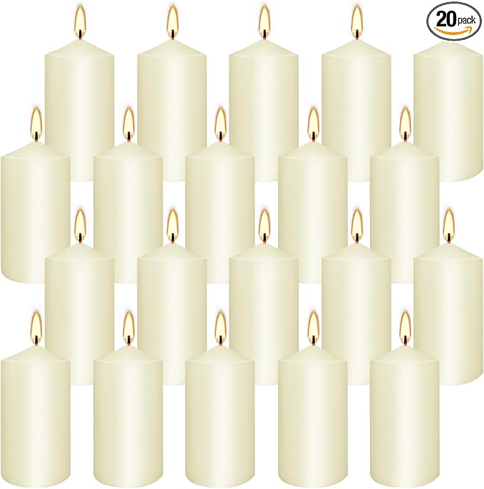 20 Packs 2 x 4 Premium Sense Unscented Ivory Tall Pillar Candles, Soy Wax by CAKETYCG