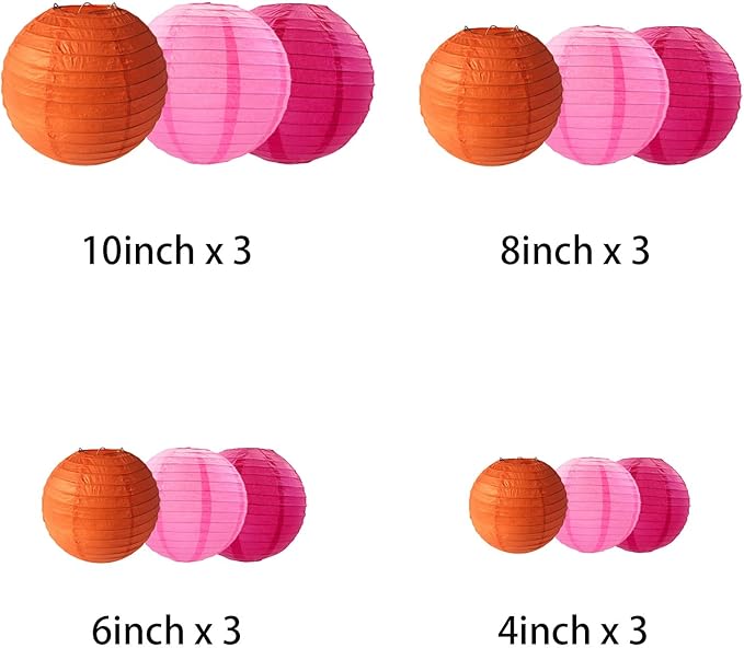 Rose Red Pink Orange Paper Lanterns Decorative, Chinese/Japanese Hanging Round - Image 2