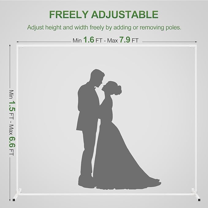 Walensee 7.9FTx6.6FT White Wedding Arch Backdrop Stand, Adjustable Square Metal - Image 3