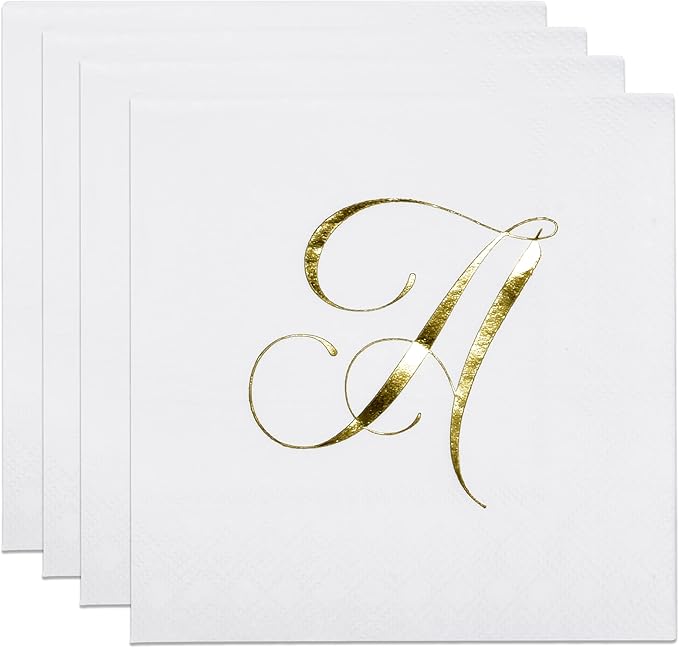 Gift Boutique 100 Gold Letter A Monogram Cocktail Napkins Disposable Paper Pack - Image 2
