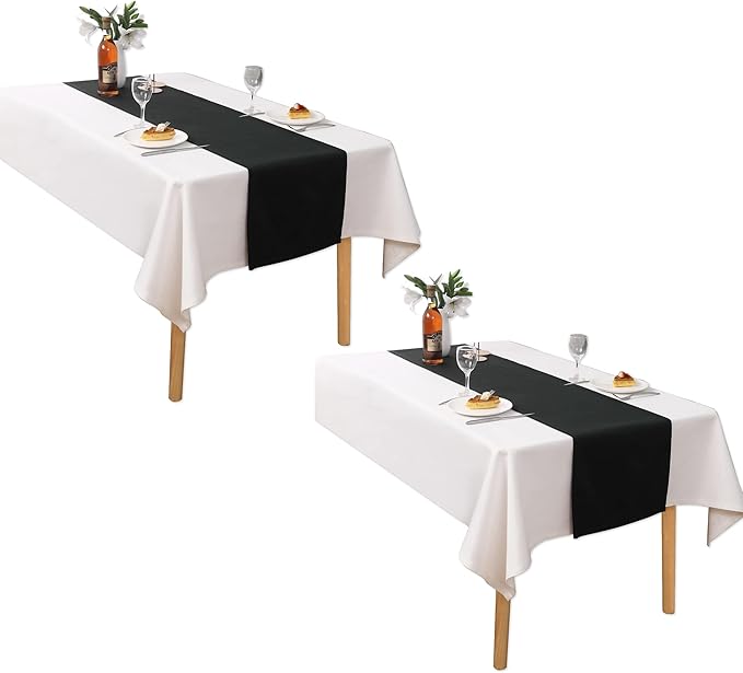 DUALIFE Jet Black Table Runner 14x72 inch Solid Color Thick Polyester - Image 2