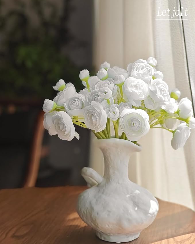 Letjolt Ranunculus Artificial Flower White Silk Flowers Faux DIY Bouquet - Image 4