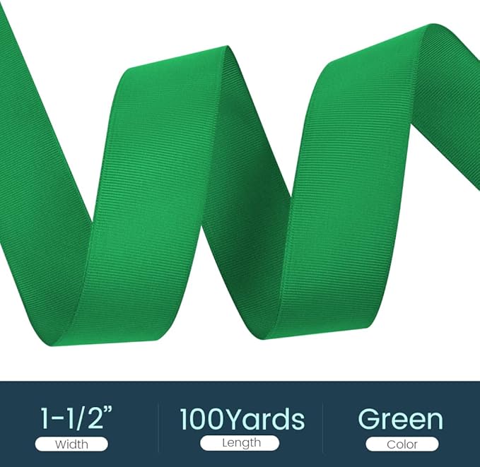 1-1/2" X 100 Yards Green Grosgrain Ribbon, Premium Grosgrain Ribbon - Image 2