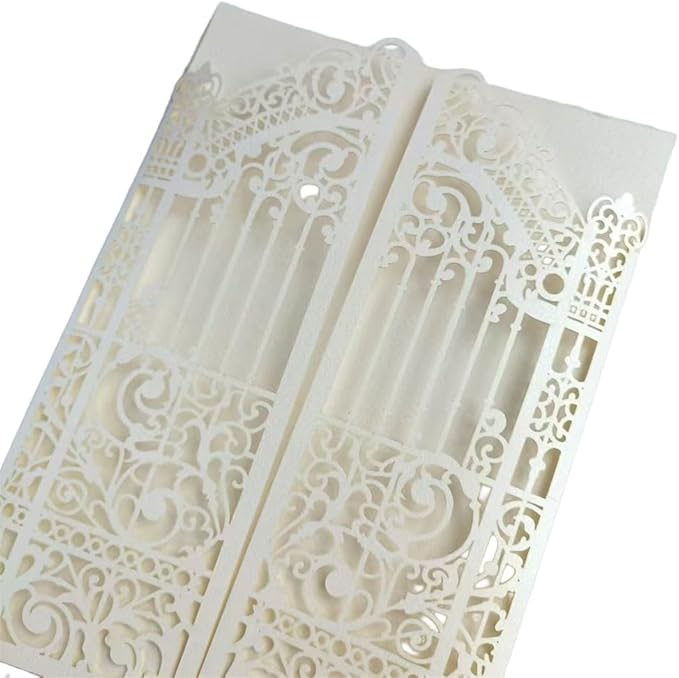 MillaSaw Pearl Ivory Laser Cut Wedding Invitation Card Fence Design - Image 6