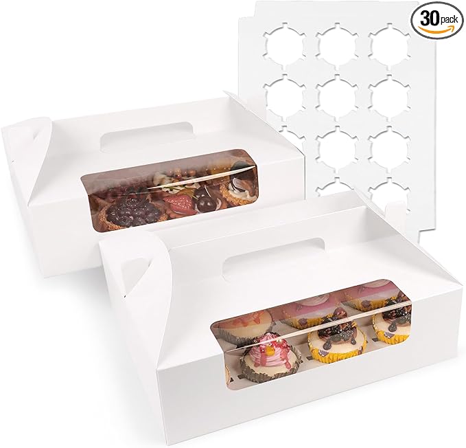 White Cupcake Boxes 12 Count, and Inserts – Holds 360 Standard Cupcakes by FORBFAN-US