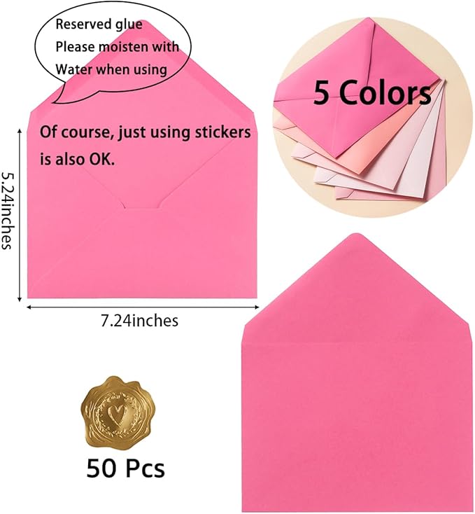 50 Pack Colored A7 Invitation Envelopes 5x7 - Image 2