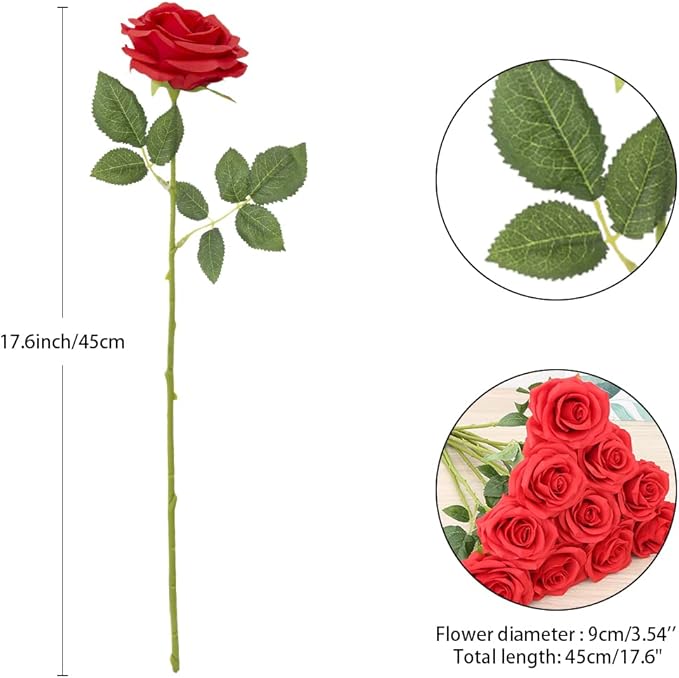 Artificial Rose 10pcs Red Silk Flower Faux Artificial Roses - Image 4
