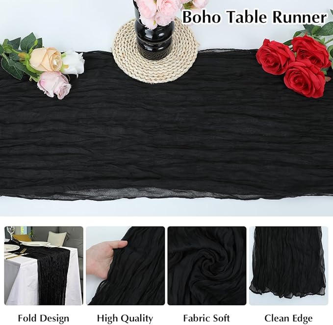 Black Cheesecloth Table Runner -21*120Inch Long Boho Wedding Table Decor - Image 3