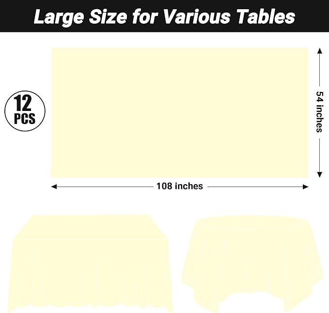 QZYL 12 PCS Ivory Plastic Tablecloths, 54 in x 108 in Dinner Table Cloths - Image 2