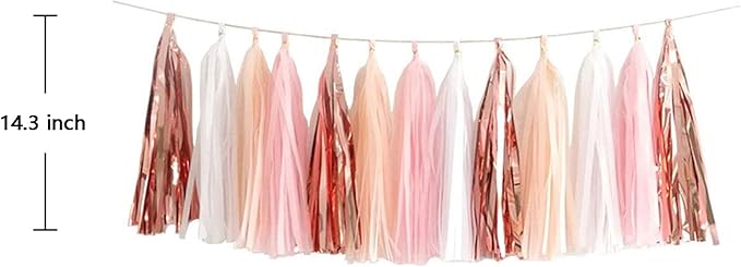 ZOOYOO Pink Shiny Tassel Garland Tissue Paper Tassel Banner, Table Decor - Image 2