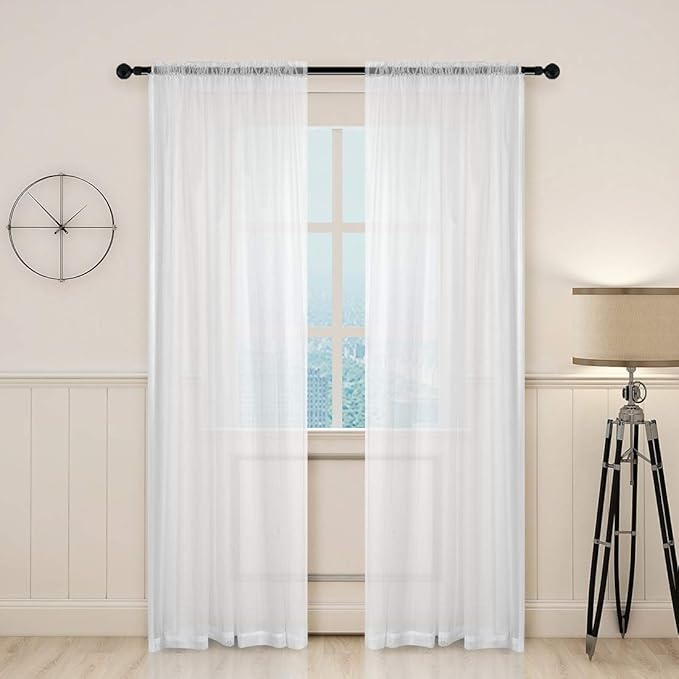 78" Vintage Sheer Voile Elegant Linen Fabric Touch Rod Pocket Tulle Backdrop by JAIJY