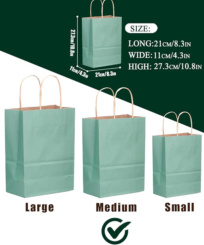 qiqee 50-Packs Kraft Light Blue Paper Gift Bags - Image 3