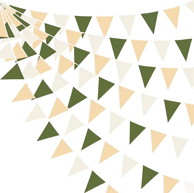 32Ft Sage Green Party Decorations Olive Green Tan Brown Cream Neutral Triangle by pinkblume