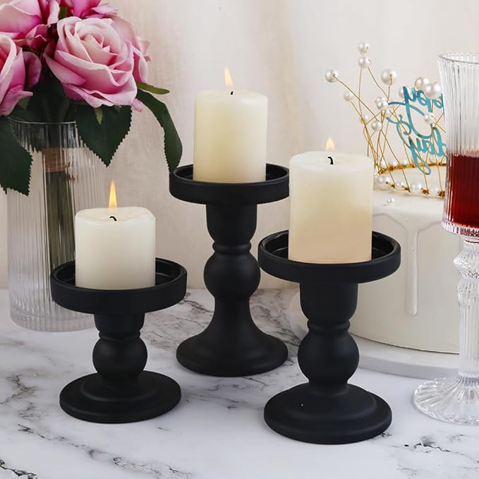 6-Piece Set of Black Glass Candlestick, Crystal Candlestick Holder Holder and - Image 5