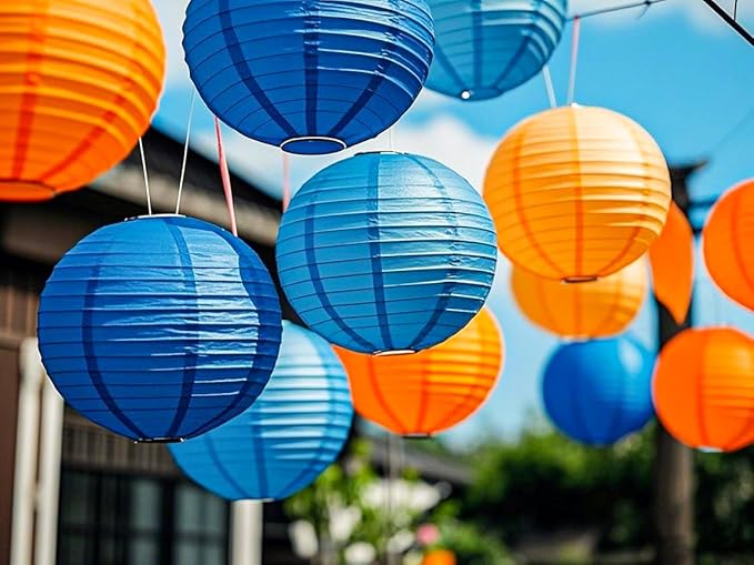 Blue Orange Paper Lanterns Decorative 12pcs Party Hanging Decorations - Image 2