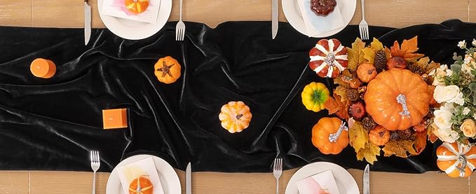Black Velvet Table Runner 3 Pack Fall Halloween Black Table Runners 20 x 120 - Image 6
