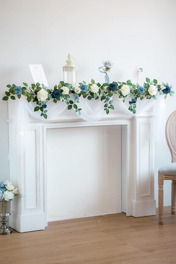 PONATIA 5FT Handcrafted Artificial Rose Flower Garland, Dusty Blue Flowers - Image 2