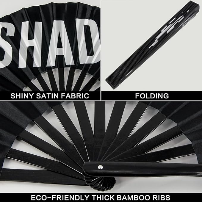 UV Glow Rave Fan, Bamboo Folding Clack Hand Fans Foldable - Image 2