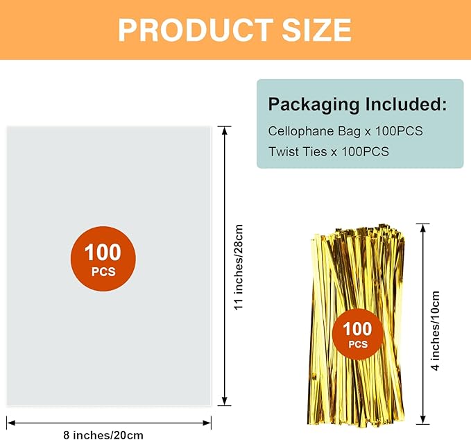 ZHEWTOEN 100 Pcs 8x11 Inch Clear Cellophane Treat Bags - Image 2