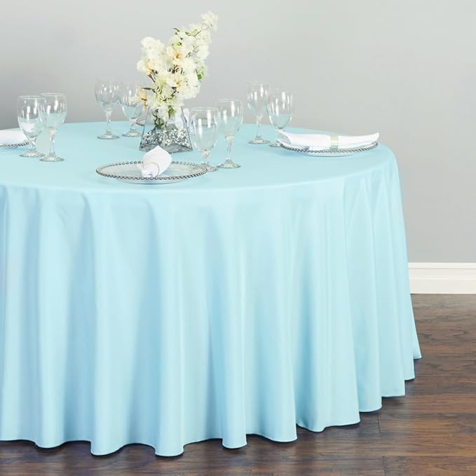 LTC LINENS 10 Pack 108 Inch Round Tablecloths Baby Blue - Image 2
