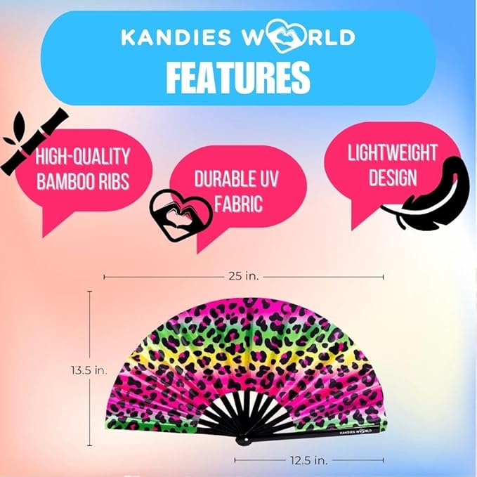 Kandies World UV Reactive Custom Festival Folding Hand Fan - Image 2