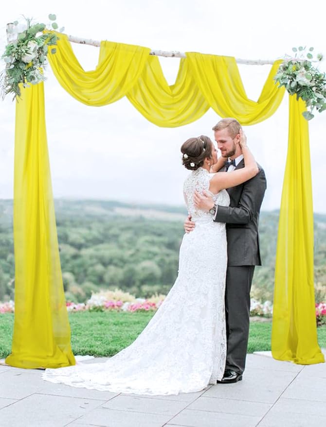 Wedding Arch Draping Fabric 20 Ft Yellow Chiffon Drapes - Image 3