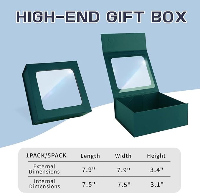TIACABO Green Gift Box with Window, 7.5"x7.5"x3.1" Bridesmaid Boxe - Image 2