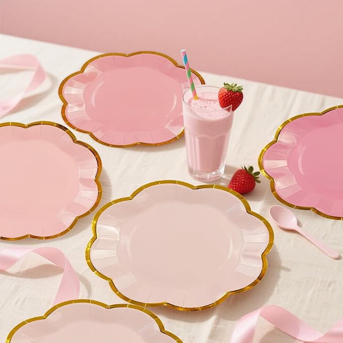 48Pcs Light Pink Scalloped Party Plates - Image 5