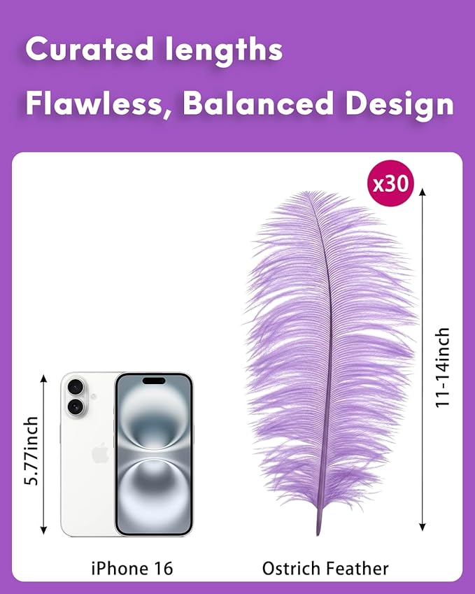 NEWONG 30pcs Light Purple Ostrich Feathers Natural Bulk 11-14inch Vase Craft - Image 2