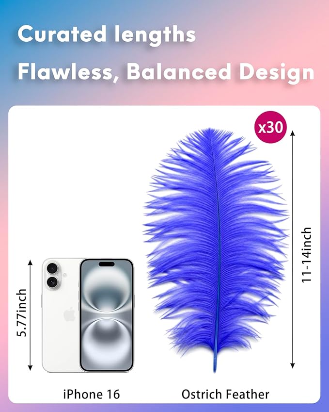 NEWONG 30pcs Royal Blue Ostrich Feathers Natural Bulk 11-14inch Vase Craft - Image 2