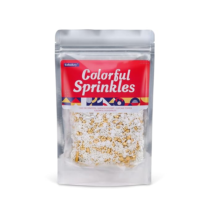 White Deluxe Gold Sprinkles for Cake Decorating 7ounce - Image 8