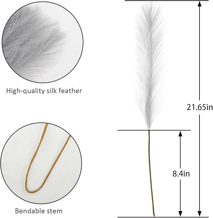 50pcs Faux Pampas Grass Grey, 21.6" Short Artificial Pompous Grass Floral Fake - Image 4