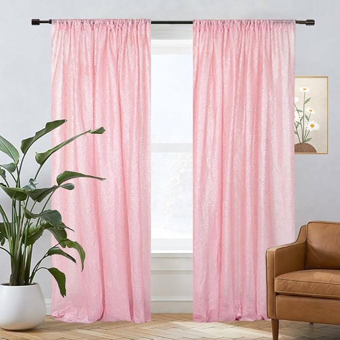 Eternal Beauty Sequin Backdrop Curtains, 2x8 Ft-2 Panels Pink Back Drop - Image 3