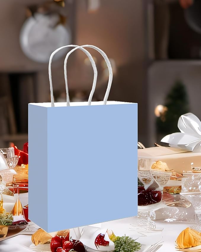 qiqee 50-Packs Light Blue Paper Gift Bags - Image 5