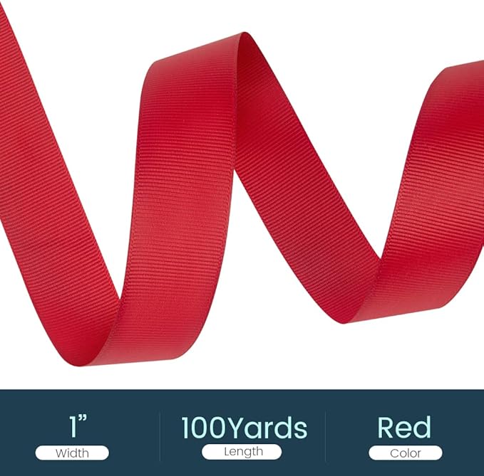 1" X 100 Yards Red Grosgrain Ribbon, Premium Grosgrain Ribbon - Image 2