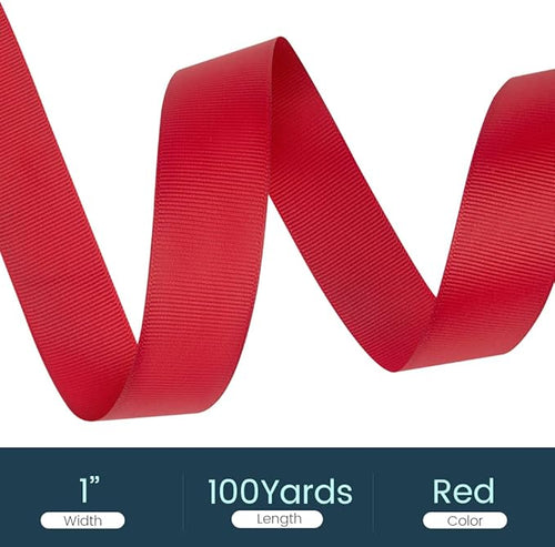 1" X 100 Yards Red Grosgrain Ribbon, Premium Grosgrain Ribbon - Image 2