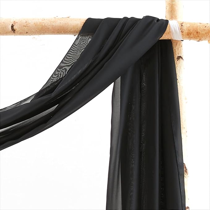 Wedding Arch Draping Fabric, 1 Panel 18FT Black Sheer Chiffon Curtain Drapes 6 - Image 3