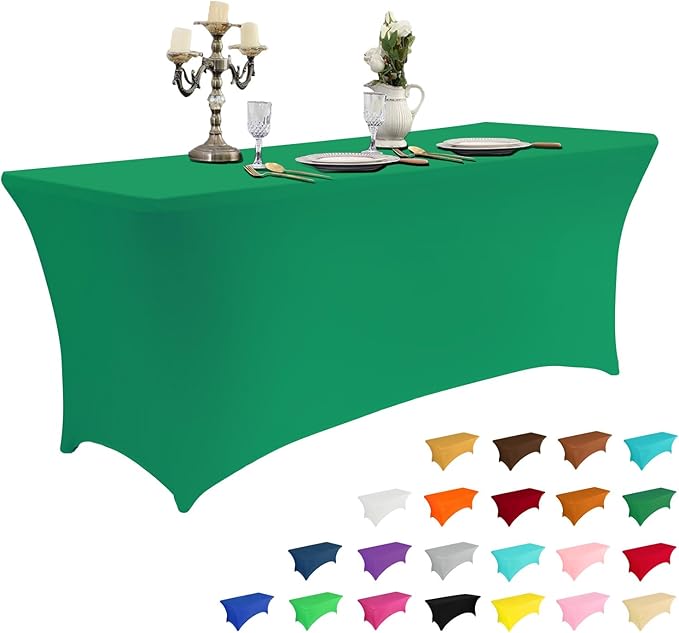 IVAPUPU 1 Pack 8FT Table Cloth for Rectangular Fitted Events Stretch Emerald by IVAPUPU