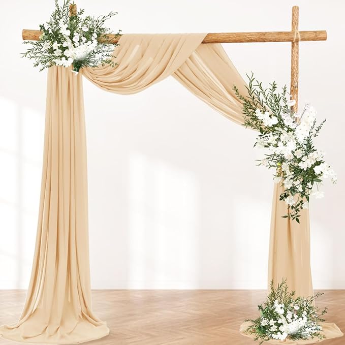 Wedding Arch Draping Fabric 4 Panels 30'' x 18FT Champagne Sheer Chiffon Arch - Image 4