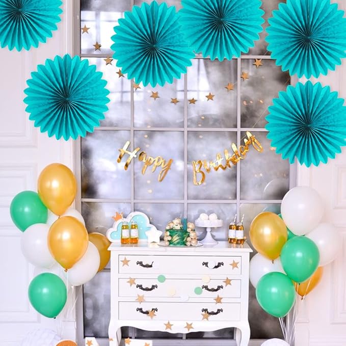 Easy Joy Teal Party Decorations Paper Fans Birthday Wedding Home Party Hanging - Image 7