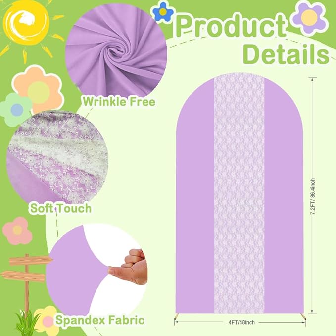 Purple Arch Cover 7.2ft Floral Lace Arched Backdrop Cover Lavender Chiara Arch - Image 2
