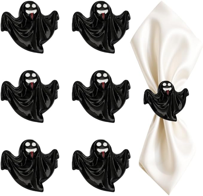 Ghost Napkin Rings Set of 6, Halloween Party Napkin Holder Buckles, by Unknown