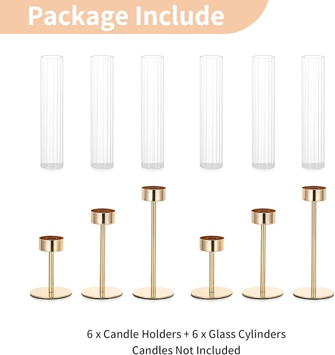 NUPTIO Hurricane Candle Holder for Centerpiece: Set of 6 Tall Candle Stick - Image 8